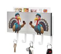 Soporte para llaves con diseño de pavo en una cata de vinos, colgador adhesivo de pared con 5 ganchos, organizador de almacenamiento de llaves de cuero sintético, gancho para toallas para entrada, pa
