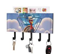 Soporte para llaves con forma de globo aerostático y pavo, colgador adhesivo de pared con 5 ganchos, organizador de almacenamiento de llaves de cuero sintético, gancho para toallas para entrada, pasi