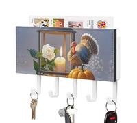 Soporte para llaves con forma de pavo de Acción de Gracias para colgar en la pared con adhesivo y 5 ganchos. Organizador de llaves de cuero sintético para montaje en pared. Gancho para toallas para e
