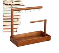 Soporte para llaves de entrada, soporte de joyería de madera para llaves, estante de almacenamiento de joyas con 6 ganchos, organizador decorativo de encimera para aros largos y grandes colgantes,