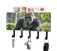 Soporte para llaves Gorilla on The Ground para colgar en la pared con adhesivo y 5 ganchos. Organizador de almacenamiento de llaves de cuero sintético para montaje en pared. Gancho para toallas para