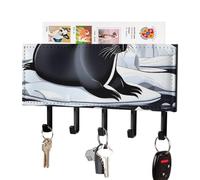 Soporte para llaves Seals on Ice para montaje en pared, colgador adhesivo para llaves, color negro con 5 ganchos, sin necesidad de taladrar, organizador de cadena para sala de estar, puerta principal