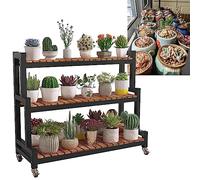 Soporte Para Macetas De 2 Niveles 3 Niveles Estantería Para Flores De Metal, Gran Capacidad De Carga Soporte Con Ruedas Para Plantas, Estante De Plantas Fácil De Instalar Negro Blanco ( Color : Black-