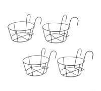 Soporte para macetas, paquete de 4 soportes colgantes de hierro forjado, diseño redondo para valla de balcón con gancho doble grueso, sujeción segura, decoración de jardín, uso en exteriores e