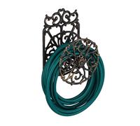 Soporte para manguera de diseño antiguo, hierro fundido, giratorio, 34 x 18 cm, color , adornos florales, para jardín, cenador y garaje, enrollador de manguera, portatubos, soporte mural, Relaxdays