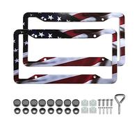 Soporte para Marco de matrícula de la Bandera Estadounidense, Paquete de 2 Fundas universales de Aluminio Mate con diseño de Bandera de Estados Unidos con Tornillos y Tapas de Cierre
