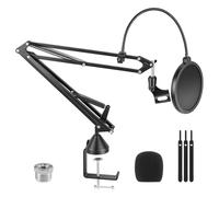 Soporte para micrófono ajustable, brazo de micrófono ajustable con tornillo de 3/8" a 5/8" y 1/4", filtro de aire doble, tapa de micrófono y brida, soporta hasta 2 kg, compatible con Blue Yeti, HyperX