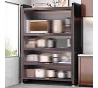 Soporte para microondas con 4 puertas abatibles de acrílico, versátil armario de bar para microondas, máquina de pan y cafetera, capacidad de carga de 1100 libras, elegante organizador de cocina