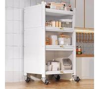 Soporte para microondas con 4 ruedas giratorias, armario de almacenamiento de cocina y estante de panadero, diseño de puerta abatible, estante versátil para especias, platos y ollas, aparador
