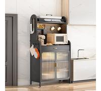 Soporte para microondas con puerta abatible y tablero de clavijas, estantes grandes de almacenamiento de cocina con ganchos, estante de cocina independiente para garaje, despensa y hogar