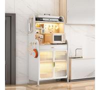 Soporte para microondas con puerta abatible y tablero de clavijas, estantes grandes de almacenamiento de cocina con ganchos, estante de pie para garaje, despensa y hogar