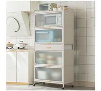 Soporte para microondas de 5 niveles con puerta abatible, estante de cocina de metal con cajón y ruedas bloqueables, versátil almacenamiento de despensa y sala de estar, muebles de cocina que ahorra