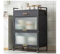 Soporte para microondas de 5 niveles con puerta abatible, estante de cocina para almacenamiento, estantes de metal con ruedas y cajón bloqueables, negro, 70 x 102 cm, perfecto para despensa y sala de