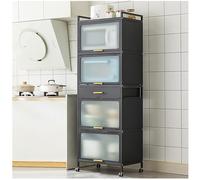 Soporte para microondas de 5 niveles con puerta abatible, estante de cocina para almacenamiento, estantes de metal con ruedas y cajón para despensa/sala de estar, negro, 60 x 170 cm
