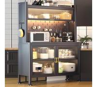 Soporte para microondas de 5 niveles con puerta desplegable y panel perforado, estante de cocina independiente para garaje, despensa, hogar y cocina