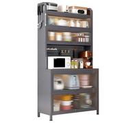 Soporte para microondas de 6 niveles y estante para panaderos con armario de almacenamiento, versátil nizer de cocina y diseño de puerta abatible, perfecto para comedor y sala de estar, solución de