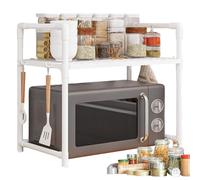 Soporte para microondas - Estante de almacenamiento de doble capa, soporte para electrodomésticos de mostrador, ganchos de especias integrados | Organizador de cocina garaje despensa