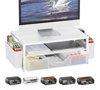 Soporte para monitor con cajón, organizador de escritorio y accesorios, soporte elevador de monitor de computadora de 2 niveles con cajón y 2 soportes para bolígrafos, soporte para laptop, accesorios