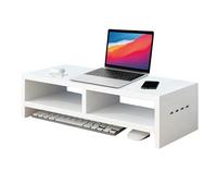 Soporte para monitor, elevador de madera de doble capa, soporte para impresora portátil, diseño multifunción resistente, 4 puertos USB integrados, organizador de escritorio ergonómico premium