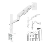 Soporte para Monitor Ergo Office de 17 a 32 Pulgadas | Resorte de Gas | VESA 75x75 y 100x100, hasta 10 kg | Ajuste de Altura, Giro e inclinación | Montaje sobre la Superficie (Blanco)