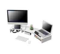 Soporte para Monitor o Portátil Base para Pantalla de 3 Estantes Ranura para Teléfono Ajustable en Altura Mesa de Ordenador Aglomerado - Blanco