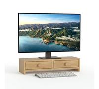 Soporte para Monitor Relaxdays, 2 cajones, 12,5 x 47 x 18 cm, MDF, Elevador de Escritorio, Color Natural