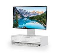 Soporte para Monitor Relaxdays, 3 cajones, Al x An x Prof 12,5 x 51 x 24 cm, MDF, Elevador Monitor, Soporte PC, Blanco