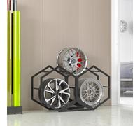 Soporte para Neumáticos, Expositor De Llantas De Coche, Color Negro, Resistente, con Estante Hexagonal De Acero para Garaje, Expositor para Sala De Exposición D,2+1