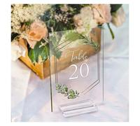 soporte para números de mesa, 1-20 con soportes, ribete dorado, tema floral verde for recepción de boda, aniversario, despedida soltera(30 Pack)