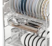 Soporte para palillos de acero inoxidable 304 con ventilación transpirable de 360 grados para un secado rápido, escurridor de cubiertos y gancho lateral para una mejor organización de la cocina (S)