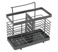 Soporte para palillos montado en la pared, 16 x 15 x 10 cm, multifuncional con cesta de drenaje, jaula de utensilios de cocina, estante de almacenamiento para organización de cocina en el hogar (negro