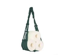 Soporte para papel higiénico, bolsa de almacenamiento de malla de cuerda de algodón hecha a mano, soporte de pared para pañuelos, bolsa de red tejida para baño (verde oscuro)