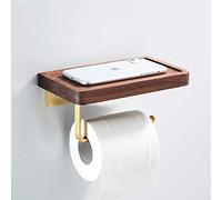 Soporte para Papel higiénico con Estante Soporte para teléfono móvil, Madera Estilo Moderno Pulido Manual Superficie acabada Construcción de latón, Soporte para Papel en Rollo Montado en la Pared