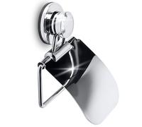 Soporte para papel higiénico, gancho con ventosa, sin taladrar, acabado cromado resistente a los arañazos, fácil montaje, incluye tapa, fácil mantenimiento, cromado