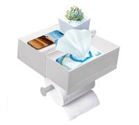 Soporte para papel higiénico sin taladrar, soporte para papel higiénico con caja para toallitas húmedas, bandeja y cajón, acero inoxidable + ABS, soporte para papel higiénico (blanco)