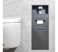 Soporte para Papel higiénico y Ducha de Acero Inoxidable 304 con estantes, Armario de baño Integrado, Bote de Basura Moderno con Tapa abatible Gris (7.8 Pulgadas de Ancho x 5.5 Pulgadas de p