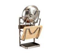 Soporte para para sartenes - Cuchara vertical y espátula estándar | Con bandeja de extraíble Estante de tapa de acero inoxidable - Para Espátula Cocina Hornear Casa Almacén Baldosa Plato