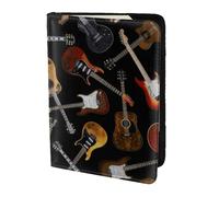 Soporte para pasaporte con estampado de guitarras, artículos esenciales de viaje, cartera antirrobo para tarjetas y pasaportes, tamaño para adaptarse a todos los pasaportes estándar