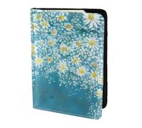 Soporte para pasaporte con estampado de margaritas blancas y azules, artículos esenciales de viaje, cartera antirrobo para tarjetas y pasaportes, tamaño para adaptarse a todos los pasaportes estándar