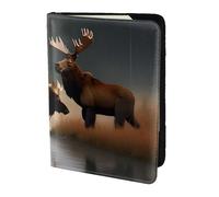 Soporte para pasaporte con estampado de oso de ciervo, artículos esenciales de viaje, cartera antirrobo para tarjetas y pasaportes, tamaño para adaptarse a todos los pasaportes estándar