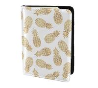 Soporte para pasaporte con estampado de piña dorada, artículos esenciales de viaje, cartera antirrobo para tarjetas y pasaportes, tamaño para adaptarse a todos los pasaportes estándar