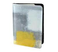 Soporte para pasaporte con impresión de pintura abstracta gris y amarillo, artículos esenciales de viaje, cartera antirrobo para tarjetas y pasaportes, tamaño para adaptarse a todos los pasaportes