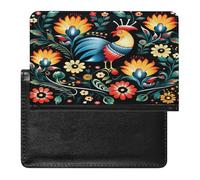 Soporte para pasaporte con patrón de arte popular polaco para documentos de viaje, piel sintética, tarjetero de crédito, bolsillo frontal minimalista, cartera de moda para pasaporte, funda delgada y