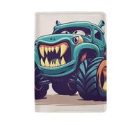 Soporte para pasaporte con ranuras para tarjetas de crédito para mujer, Camión monstruo de dibujos animados con dientes
