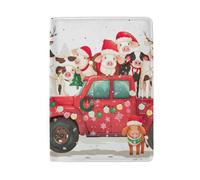 Soporte para pasaporte con ranuras para tarjetas, fundas para pasaporte para mujer, Red Truck Farm Animals Christmas-8