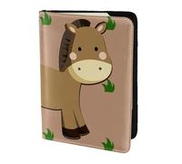Soporte para pasaporte de burro de dibujos animados de 5.5 pulgadas, piel auténtica, unisex, soporte plegable para pasaporte