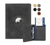 Soporte para pasaporte de piel auténtica para hombres y mujeres, hecho a mano, funda para pasaporte, accesorios esenciales de viaje, regalos de Navidad y cumpleaños, Gris, Para Airtag (con ranura para