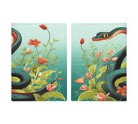 Soporte para pasaporte de piel sintética con diseño de serpiente y flores para mujeres y hombres, fundas para tarjetas de viaje, cartera de viaje para identificación, crédito, seguro, seguro social.