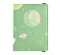 Soporte para pasaporte de piel verde suave con ilustración de dibujos animados, para viajes, organizador de documentos de viaje, protector de pasaporte para mujer, ligero