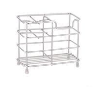 Soporte para pasta de dientes de acero inoxidable y organizador de cepillos de dientes con 4 ranuras y pies antideslizantes, caja de almacenamiento de baño con fondo abierto para ventilación y drenaje